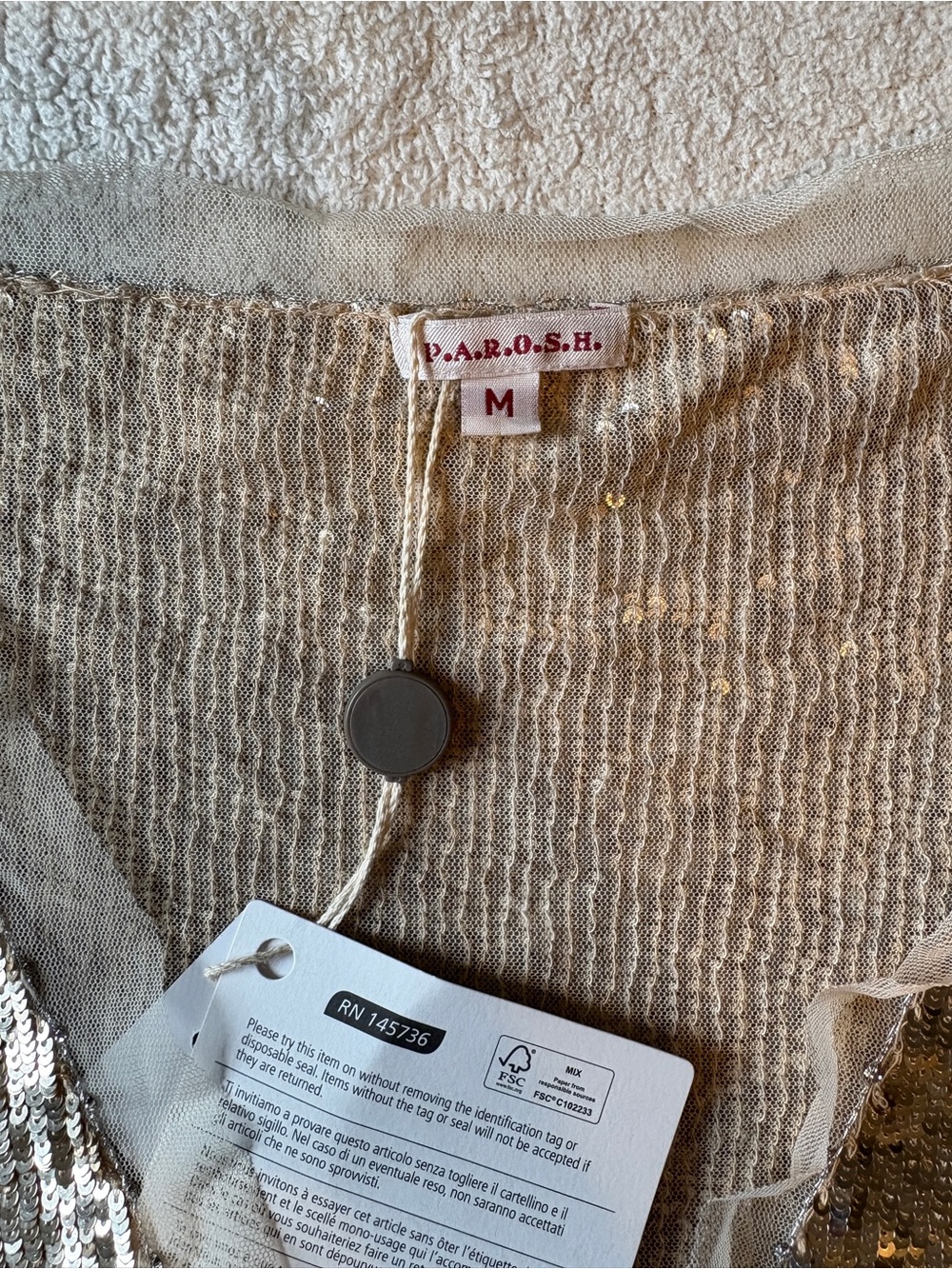 P.A.R.O.S.H bolero, gold sequins, tie front. Women’s size medium - Picture 2 of 6